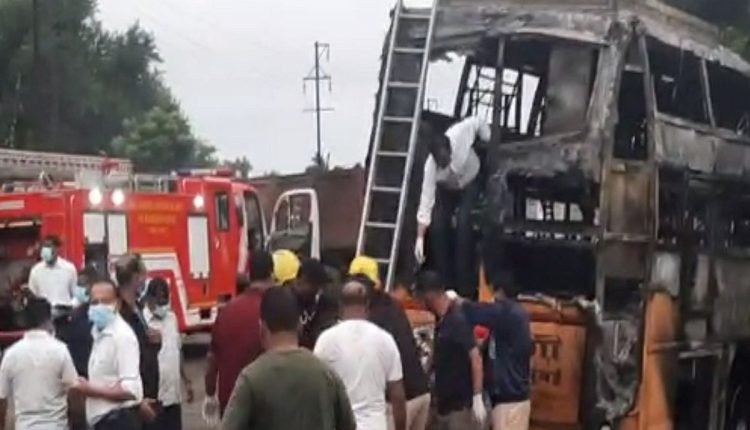 bus catches fire in nashik